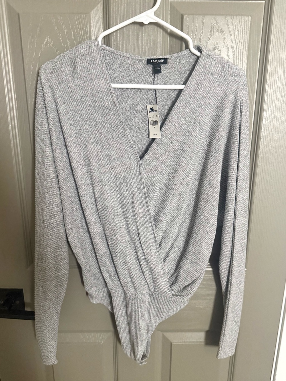 NWT Express Light Gray Sweater Bodysuit size S